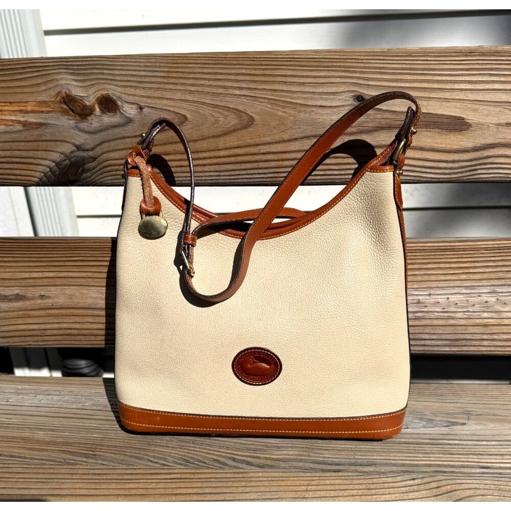 1990's Dooney & Bourke USA Neutral Tan Pebbled All Weather Leather Shoulder Bag